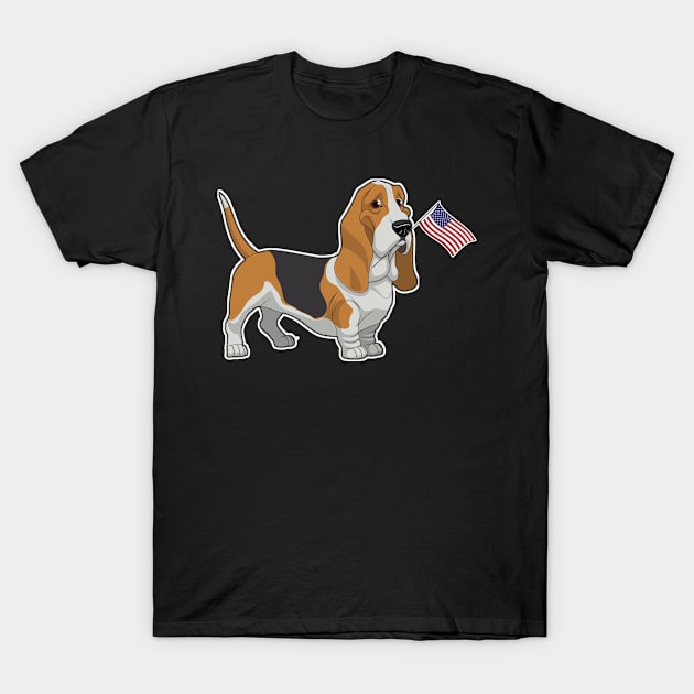 American Flag Basset Hound Dog Love T-Shirt by AdrianBalatee